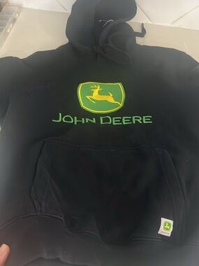 John Deere Black Crewneck Sweater with Green & Yellow Logo size S